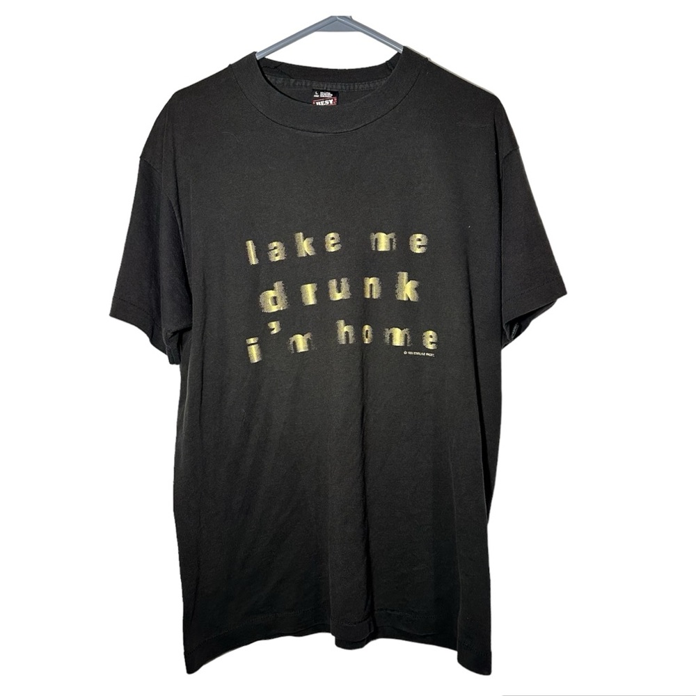 Vintage Take Me Drunk I’m Home Single Stitch Party Blurry Black T-Shirt Large